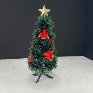 Vintage Plastic Tabletop Christmas Tree Flocked Birds 13 Inch